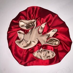 Elegant Red and beige silk Women's bonnet